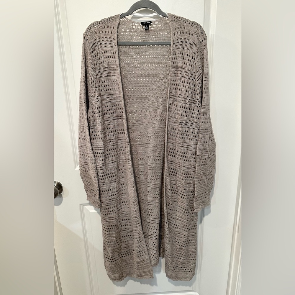 Torrid Taupe Pointelle Open Weave Duster Cardigan… - image 4